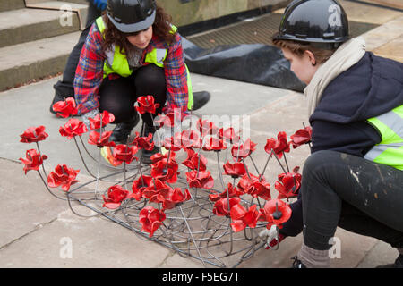 Liverpool, Royaume-Uni. 06Th Nov, 2015. Wendy Conseiller Simon assiste à la presse appel à St Georges Hall, pour l'installation du premier coquelicot céramique en commémoration de l'héros disparus des deux guerres mondiales. Les coquelicots sont drapées comme une rivière qui coule, au bas de l'Escalier sinueux de St Georges Hall. Le superbe écran sera terminé et inauguré pour le dimanche du Jour du Souvenir le 8 novembre. Credit : Cernan Elias/Alamy Live News Banque D'Images
