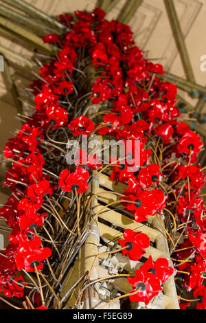 Liverpool, Royaume-Uni. 06Th Nov, 2015. Wendy Conseiller Simon assiste à la presse appel à St Georges Hall, pour l'installation du premier coquelicot céramique en commémoration de l'héros disparus des deux guerres mondiales. Les coquelicots sont drapées comme une rivière qui coule, au bas de l'Escalier sinueux de St Georges Hall. Le superbe écran sera terminé et inauguré pour le dimanche du Jour du Souvenir le 8 novembre. Credit : Cernan Elias/Alamy Live News Banque D'Images