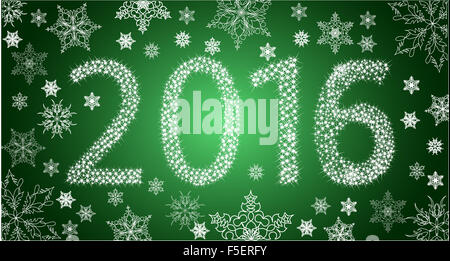 Bonne année 2016 de l'étoile avec des flocons blancs Banque D'Images