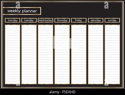 Planificateur hebdomadaire de l'or métallique et noir horizontal frame Illustration de Vecteur