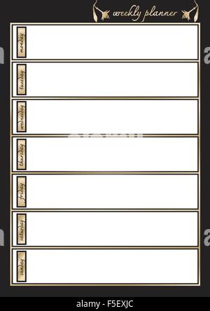 Planificateur hebdomadaire de l'or métallique et cadre noir Illustration de Vecteur