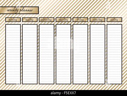 Planificateur hebdomadaire de l'or métallique et cadre noir à bande d'or blanc Illustration de Vecteur