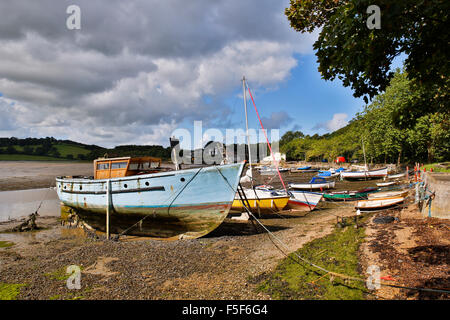 Truro ; bateaux près de Malpas sur rivière Fal, Cornwall, UK Banque D'Images