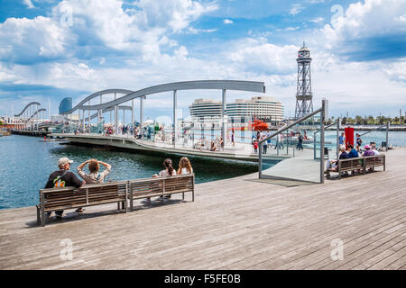 L'Espagne, de la catatonie, Barcelone, Port Vell, Rambla del Mar, Banque D'Images