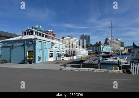 Restaurants par Queen's Wharf, Wellington, Île du Nord Nouvelle-zélande Banque D'Images