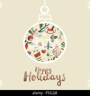 Bonnes fêtes de Noël avec une illustration des symboles de Noël. Banque D'Images