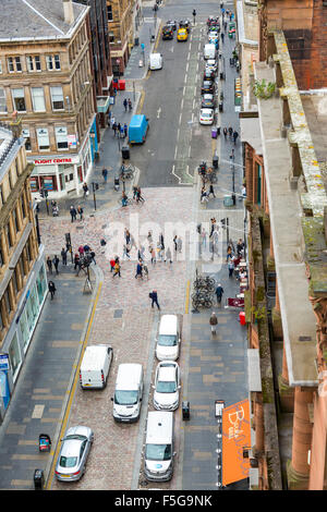 Vue sur Mitchell Street et West Nile Street dans le centre-ville de Glasgow, en Écosse, Royaume-Uni depuis la tour Lighthouse Banque D'Images