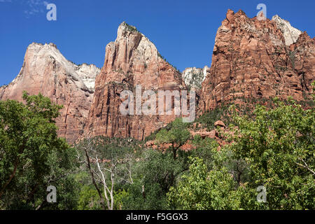 Cour des Patriarches, de falaises de grès, Zion National Park, Utah, USA Banque D'Images