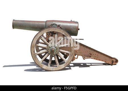 Fer à repasser ancien canon de la guerre d'Espagne avec un chariot. Banque D'Images