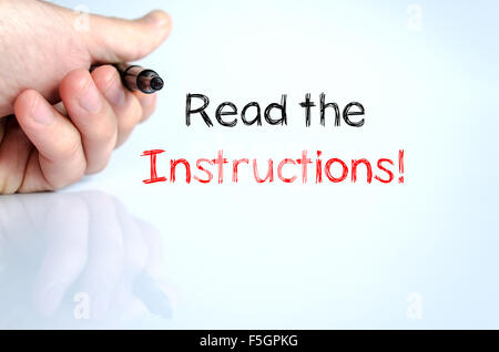 Lisez les instructions texte isolé sur fond blanc concept Banque D'Images