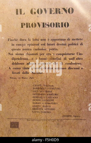 L'Italie, l'ANPI, Castellanza Castellanza, objets historiques, 1848, cinq jours de Milan, Cinque Giornate di Milano Banque D'Images