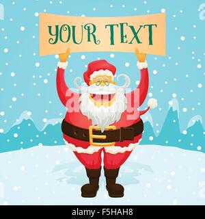 Chubby Funny Santa Claus Holding Sign Illustration de Vecteur