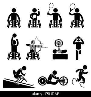 Désactiver le Sport Handicap Paralympiques Stick Figure Icônes pictogramme Illustration de Vecteur