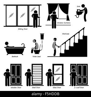 Accueil Chambre luminaires intérieurs Stick Figure Icône Pictogramme Cliparts Illustration de Vecteur