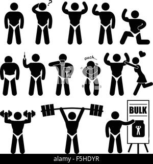 Body Builder Muscle Fitness Entraînement Homme Bodybuilder Steroid Stick Figure Icône pictogramme Illustration de Vecteur