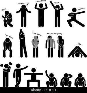 Le langage du corps de base personne homme Posture Stick Figure Icône pictogramme Illustration de Vecteur