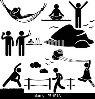 Homme Femme Vie saine vie de bien-être relaxant Stick Figure Icône pictogramme Illustration de Vecteur