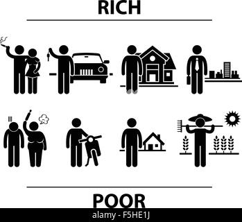 Riches et pauvres Man Financial Concept Différences Stick Figure Icône pictogramme Illustration de Vecteur