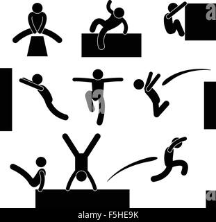 Parkour Man Leaping Escalade Icône Pictogramme signe symbole Acrobat Illustration de Vecteur