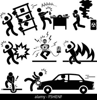 Accident de voiture Explosion électrocuté Fire danger Pictogramme signe symbole icône Illustration de Vecteur