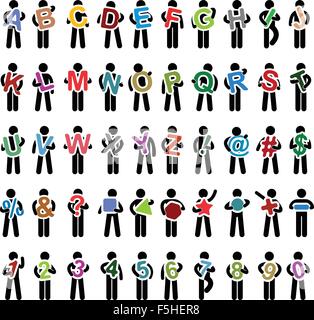 Man Holding alphabet coloré de A à Z Texte Symbole Icône Illustration de Vecteur