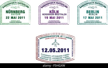Timbres de Passeport de l'Allemagne et le Luxembourg en format vectoriel. Illustration de Vecteur