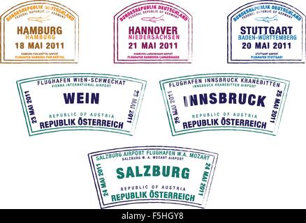 Timbres de Passeport de l'Allemagne et l'Autriche en format vectoriel. Illustration de Vecteur