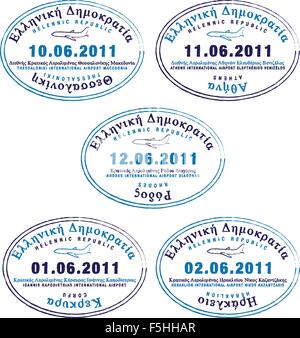 Timbres de Passeport de la Grèce en format vectoriel. Illustration de Vecteur