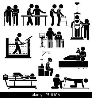 Traitement et réadaptation Physiothérapie Physio Stick Figure Icônes pictogramme Illustration de Vecteur