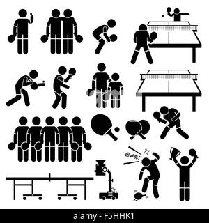 Joueur de tennis de table pose des actions Stick Figure Icônes pictogramme Illustration de Vecteur