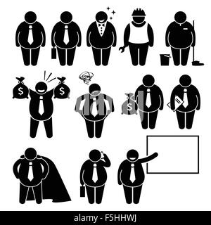 Fat Man Man Worker Stick Figure Icônes pictogramme Illustration de Vecteur