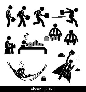 Young Business Man Walking exécutant dormir Flying Stick Figure Icône pictogramme Illustration de Vecteur