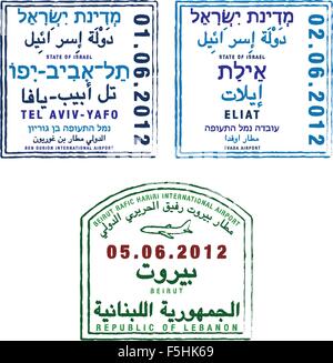 Timbres de Passeport stylisé d'Israël et le Liban en format vectoriel. Illustration de Vecteur