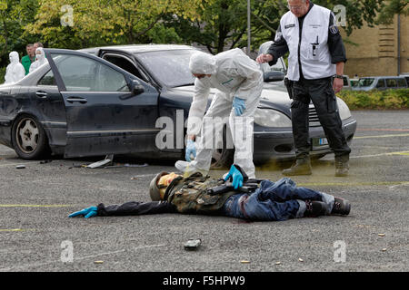 Berlin, Allemagne, Polizeiuebung attaque terroriste Banque D'Images