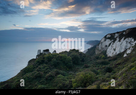 Falaises Hooken Glissement et Branscombe Bay. La Côte Jurassique, site du patrimoine mondial. Devon. UK. Banque D'Images