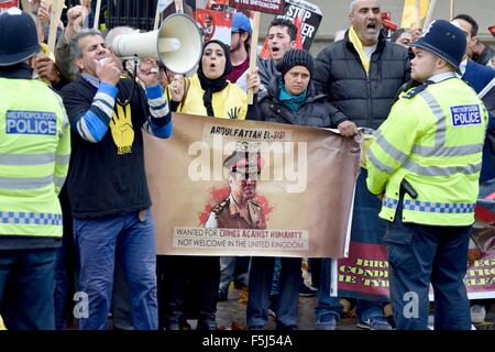 Londres, Royaume-Uni. 05Th Nov, 2015. Les manifestants pour et contre le Président al-Sisi d'Égypte manifestation à Whitehall dans l'attente de son arrivée à Downing Street pour rencontrer le Premier Ministre Crédit : PjrNews/Alamy Live News Banque D'Images