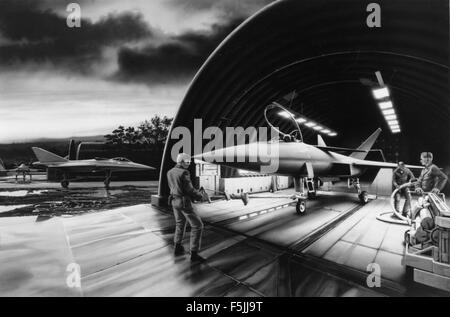 Une image conceptuelle du Lockheed YF-22A, un prototype d'avion de chasse avancé développé par Lockheed pour le programme Advanced Tactical Fighter de l'US Air Force. Le YF-22A offre des capacités furtives de pointe et des performances supersoniques. Banque D'Images