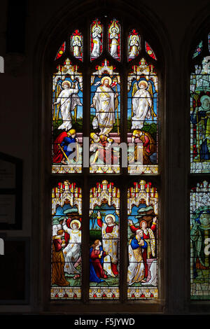 Vitrail dans l'église Holy Trinity, Long Melford, Suffolk Banque D'Images