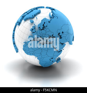 Globe avec continents extrudé, en Europe et en Afrique Banque D'Images