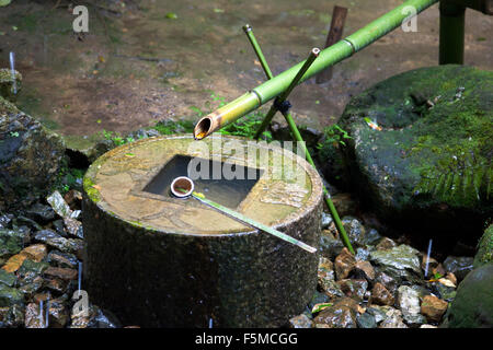 Pas Chisoku Tsukubai tsukubai, - un lavabo bas fournis à des temples bouddhistes japonais pour le lavage des mains et de la bouche, le Temple Ryoanji, Kyoto, Japon Banque D'Images