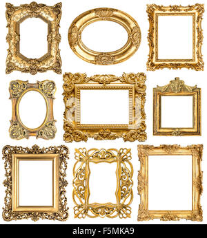 Cadres dorés isolé sur fond blanc. Objets vintage style baroque. Collection de meubles anciens photo frames Banque D'Images