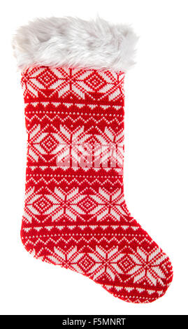 Ce noël. Chaussette rouge en tricot pour les cadeaux isolé sur fond blanc Banque D'Images