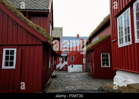 Vieux édifices du parlement des Îles Féroé Îles Féroé Tórshavn péninsule Tinganes Banque D'Images