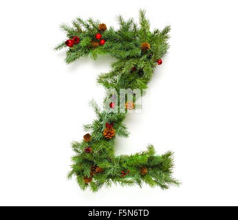 Alphabet lettres de Noël ou la police fait de branches de pins Banque D'Images