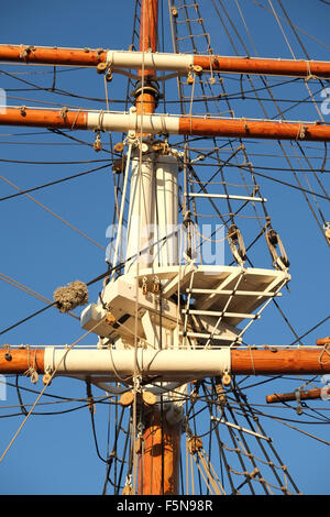 Détail d'un des voiliers modernes gréement avec mât et des cordes etc, Bristol Harbourside Octobre 2015 Banque D'Images