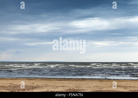 Golfe de Finlande à l'automne. Paysage côtier avec plage de sable sous ciel d'orage Banque D'Images