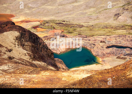 Les lacs colorés sous le pic de Chacaltaya dans les Andes Boliviennes. Banque D'Images