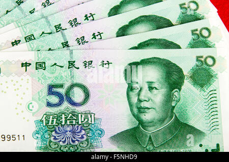 Billets de banque CNY yuans chinois. Argent 50 yuans Banque D'Images