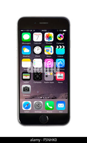 L'écran d'accueil par défaut sur Apple iPhone 6 Banque D'Images