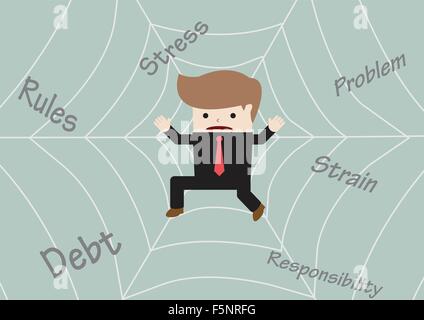 Businessman coincé sur spider web, vecteur, EPS10 Illustration de Vecteur